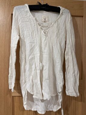 Billabong White Lace-Up Gauze Tunic Top